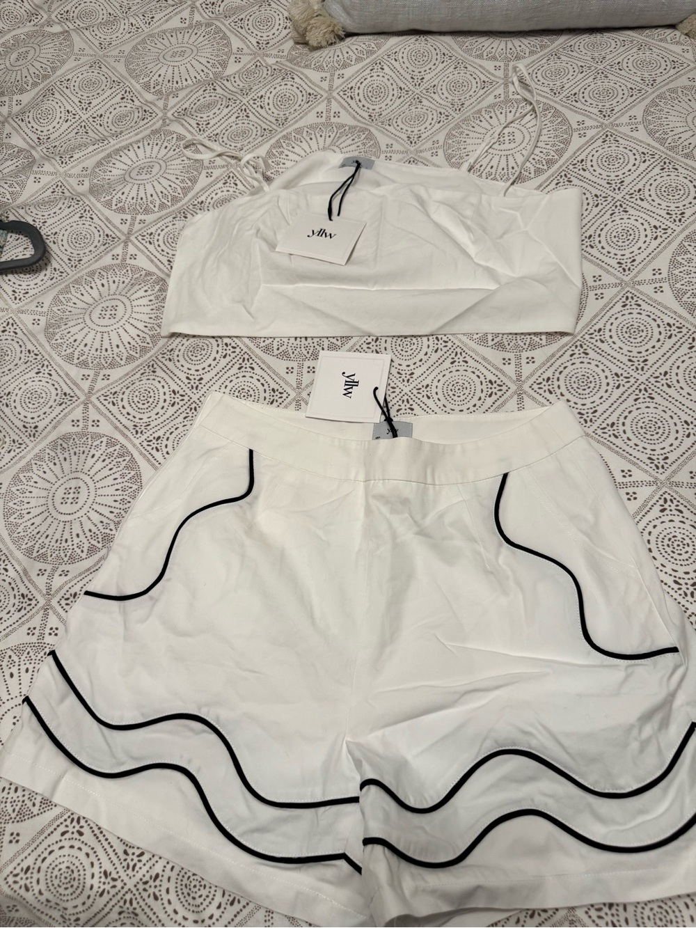 YLLW White Skirted Shorts with Black Piping